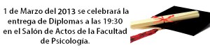 Escuela Universitaria de Osteopatía nos complace comunicaros que el próximo día 1 de Marzo del 2003 se celebrará la entrega de Diplomas a las 19:30 en el Salón de Actos de la Facultad de Psicología de la Universidad de Murcia