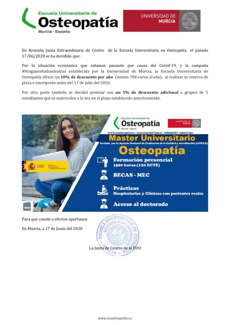 Promoción Única del Máster Universitario de Osteopatía